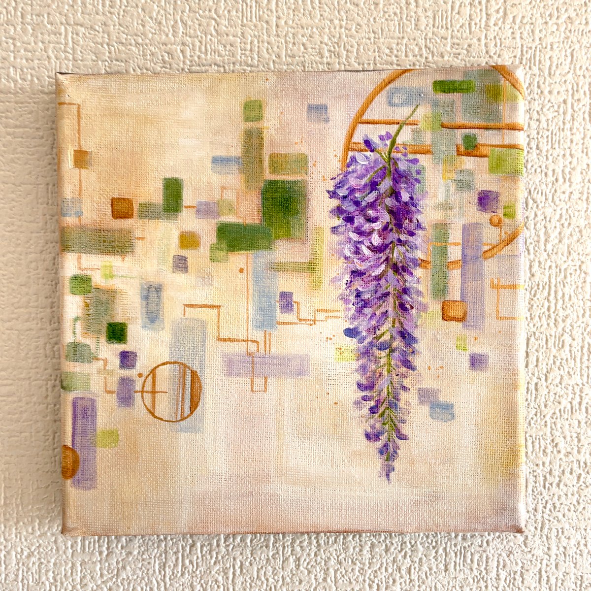 花柄アクリル絵画 藤の花 藤 藤の絵 藤柄 テクスチャーアート