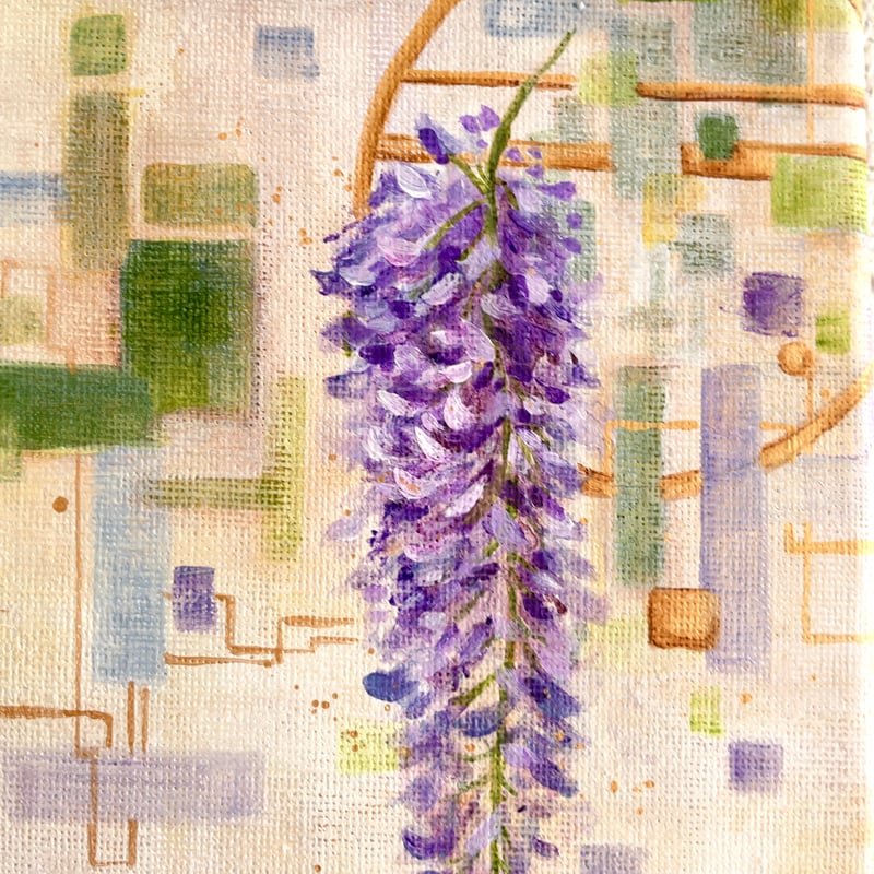 花柄アクリル絵画 藤の花 藤 藤の絵 藤柄 テクスチャーアート ボタニカル 花柄アクリル絵画 藤の花 藤 藤の絵 藤柄 テクスチャーアート