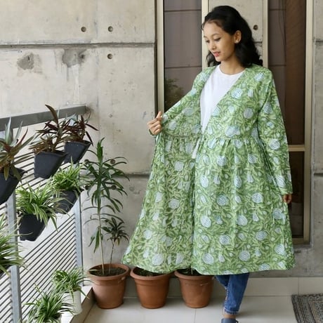 ブロックプリントジャケット カンタキルト インド生地 花柄 ブロックプリントジャケット カンタキルト インド生地 花柄