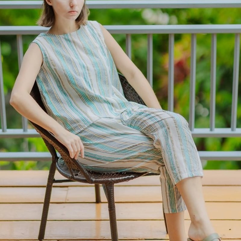 バッククロスtops + サルエルパンツセットアップ／インド綿/スクリーン