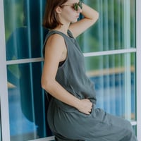 バッククロスtops + サルエルパンツセットアップ／グレーグリーン