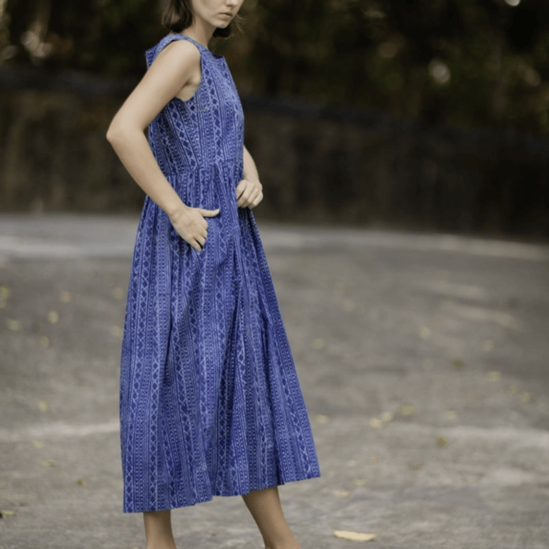 saruche ハンドブロックプリントワンピース キルティングパッチ インド綿 Suti | ハンドブロックプリント/ロングワンピース saruche ハンド