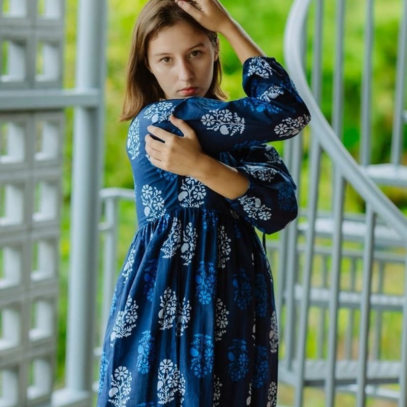 インド綿（スクリーンプリント）カシュクールワンピース（羽織） | Jonno