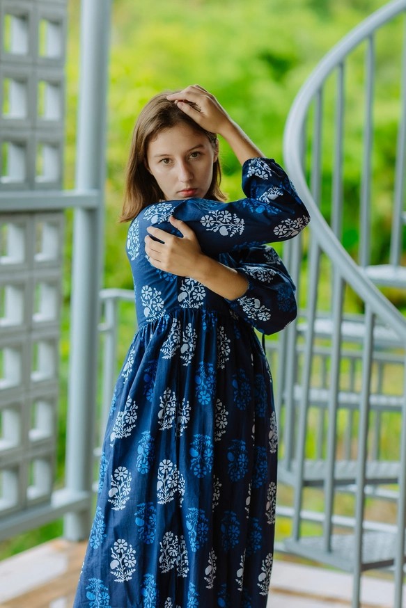 インド綿（スクリーンプリント）カシュクールワンピース（羽織） | Jonno