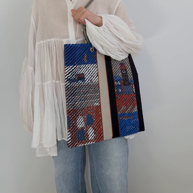 スラッシュキルトの横浜柄バッグ【②ネイビー×グレー(B)】 | minigara