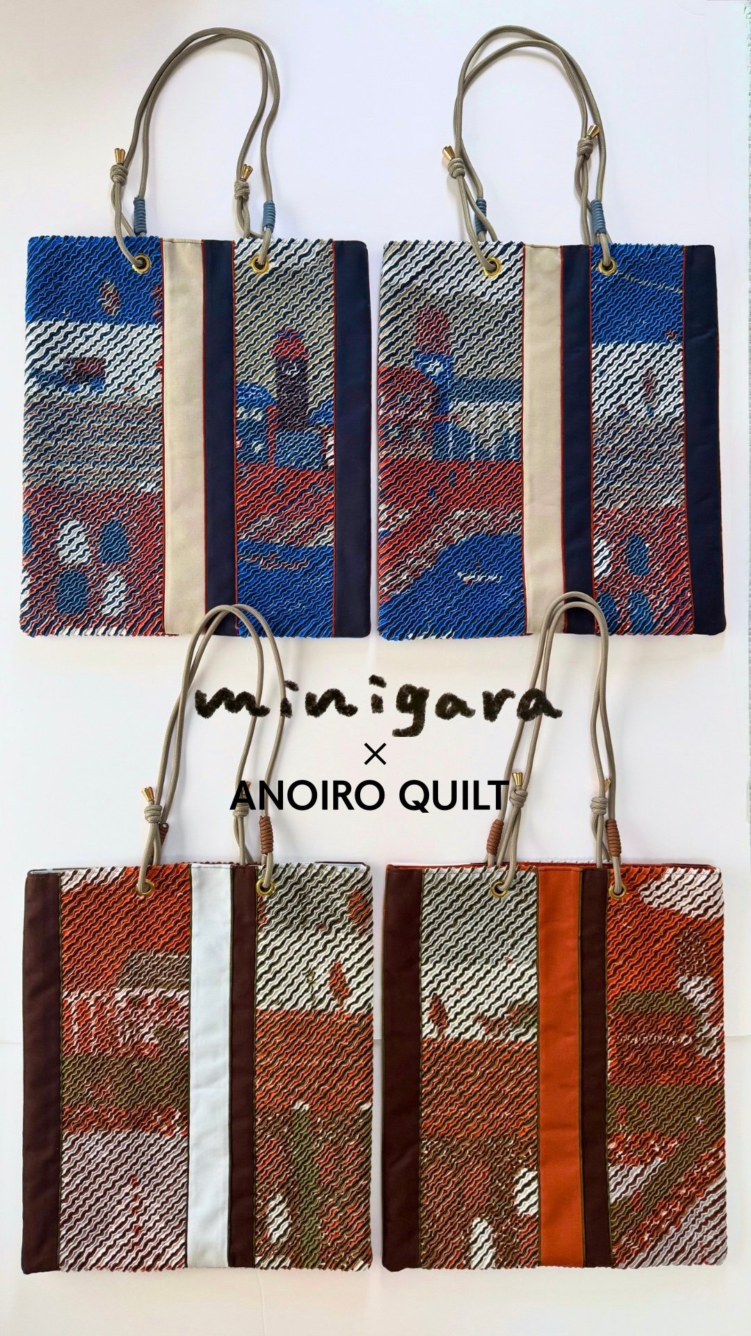 スラッシュキルトの横浜柄バッグ【②ネイビー×グレー(B)】 | minigara