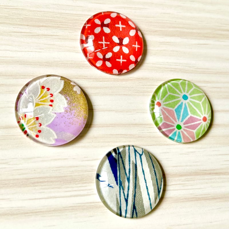 和紙のガラスカボション【四季・ラウンド】(4個セット) | 手づくり和