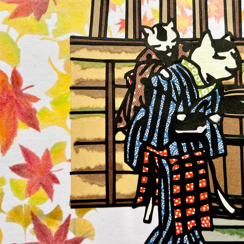 切り絵”和好み”【秋・散歩猫】 | 手づくり和雑貨 紙工房季の歌