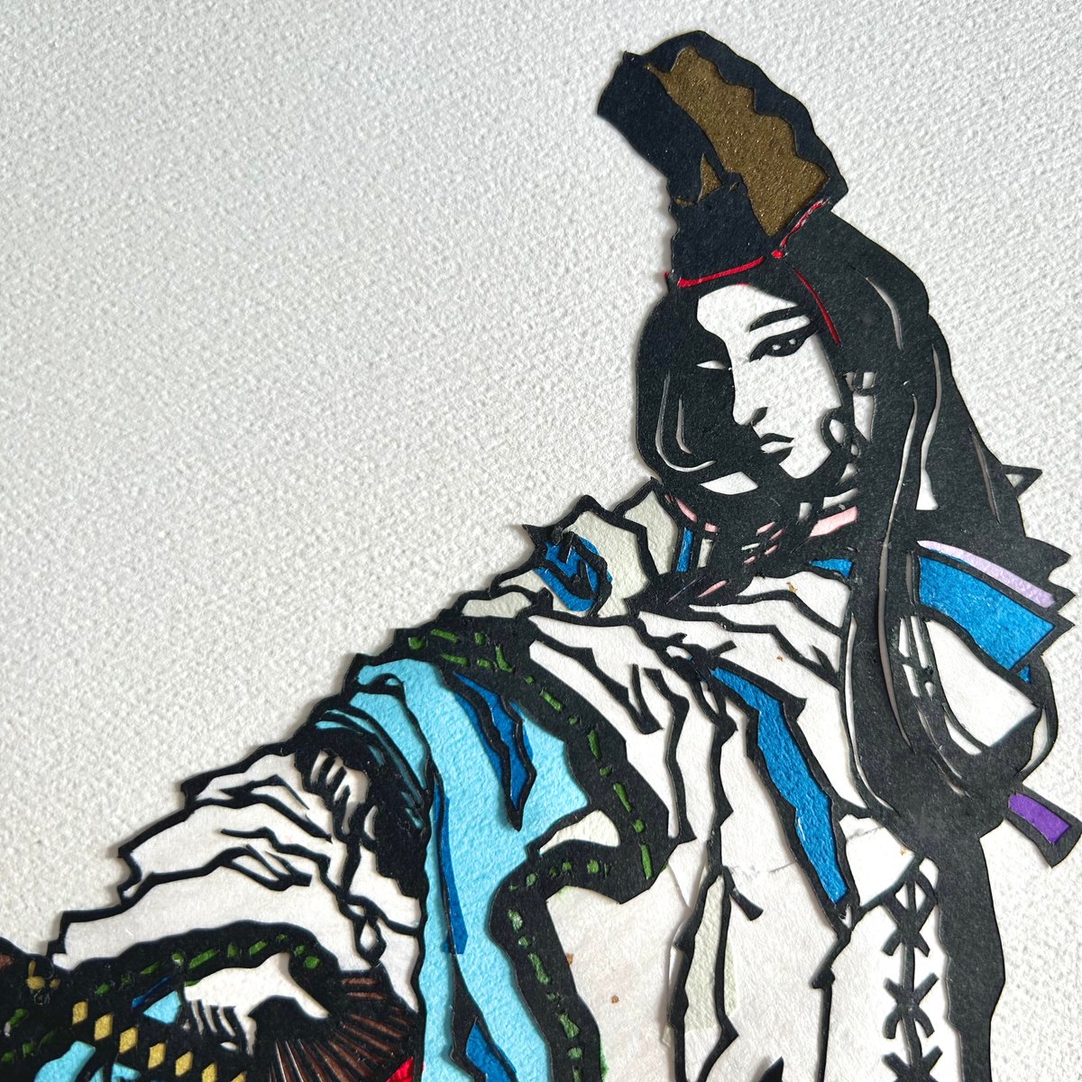 切り絵の一閑張り「お月見」値下げ 切り絵”和好み”【春・静御前】 | 手づくり和雑貨 紙工房季の歌