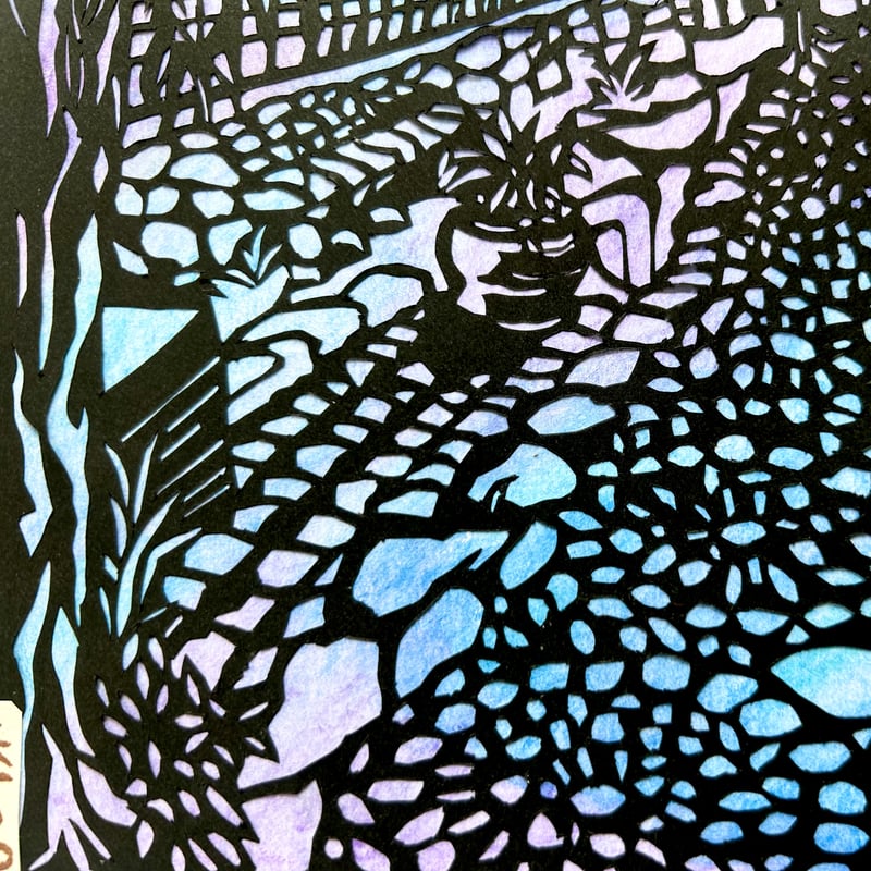 healing切り絵✂︎旅人の木 切り絵”旅空絵”【春・青の小径】 | 手づくり和雑貨 紙工房季の歌