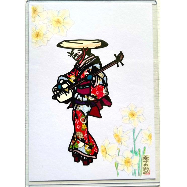 布切り絵】 フルートを吹く女性 絵画