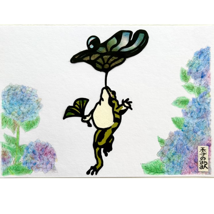 残り1点、早い者勝ち】カエルの水彩画 木製フレーム付き 残り1点、早い