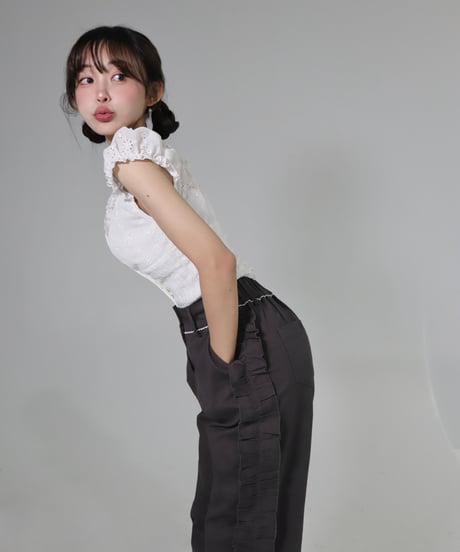 Side ruffle wide pants (grey)
