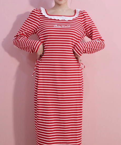 LW border t-shirt dress (red)