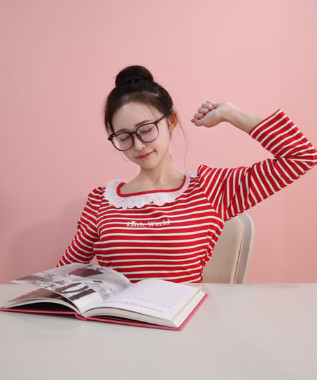 LW border t-shirt dress (red)
