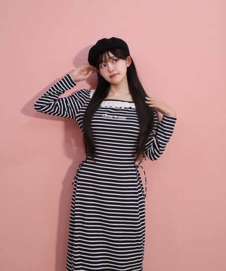 LW border t-shirt dress (navy)