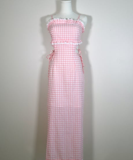 Candy gingham cut-out dress (pink)