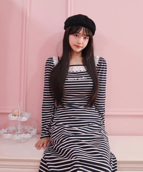 LW border t-shirt dress (navy)