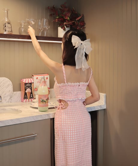 Candy gingham cut-out dress (pink)