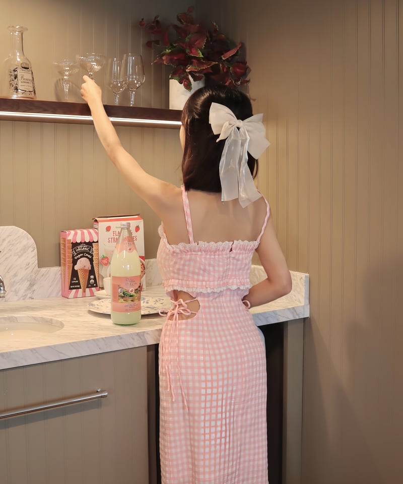 Candy gingham cut-out dress (pink) | Little World