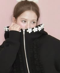LW flower trim ruffle hoodie