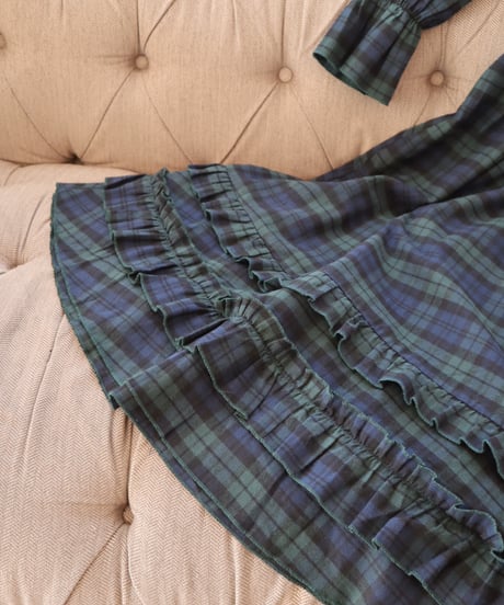 Puff sleeves royal tartan cotton dress