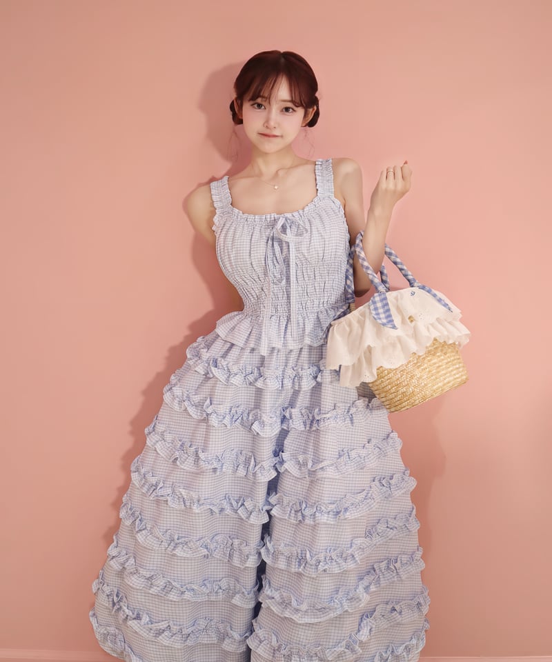 LW Frill lined plaid cake dress (blue) | Little