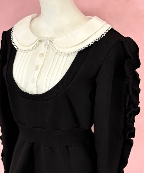 Double collar mermaid sweatshirt dress (black)