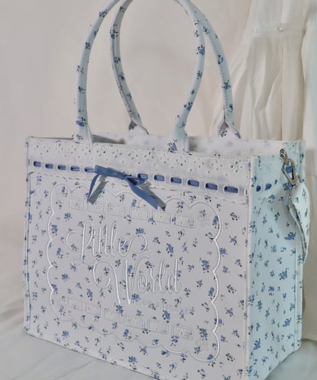 LW floral lace big logo tote (blue)