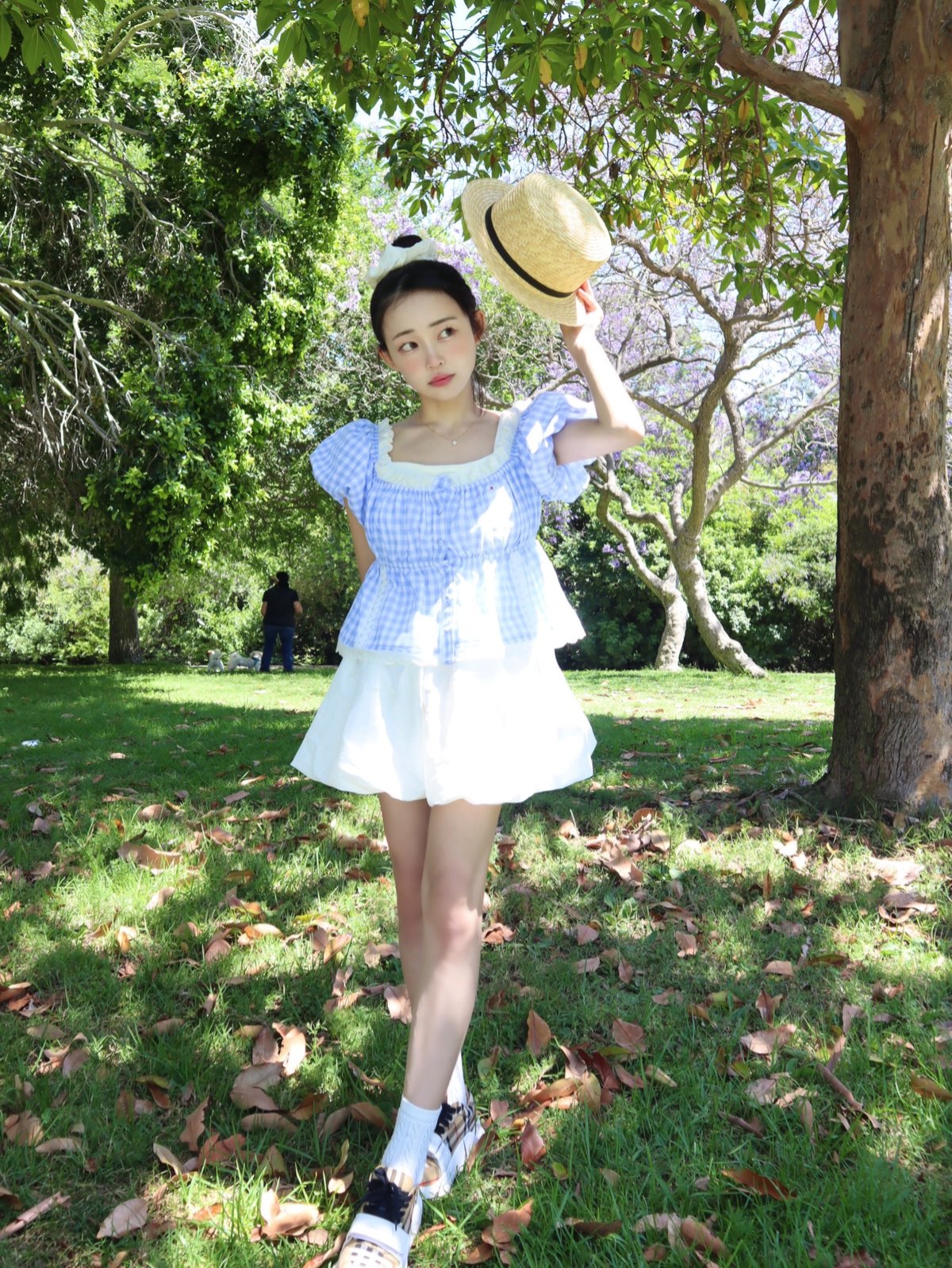 Candy gingham puff sleeve blouse (blue) | Littl
