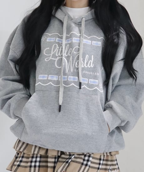 Oversized gingham logo hoodie (grey)