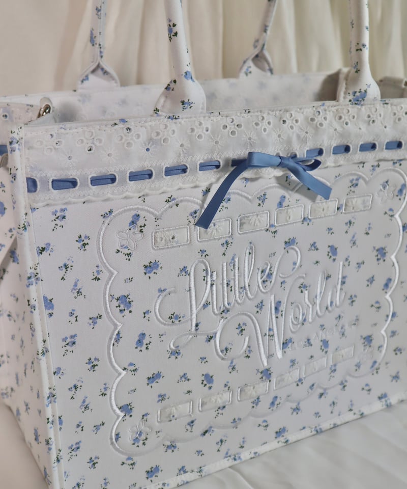 LW floral lace big logo tote (blue) | Little World