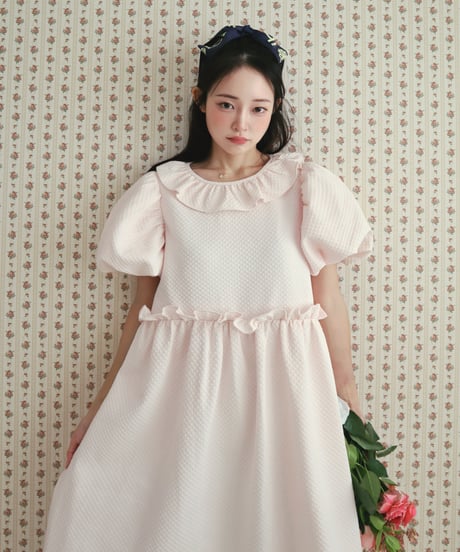 Jacquard puff milky pink dress