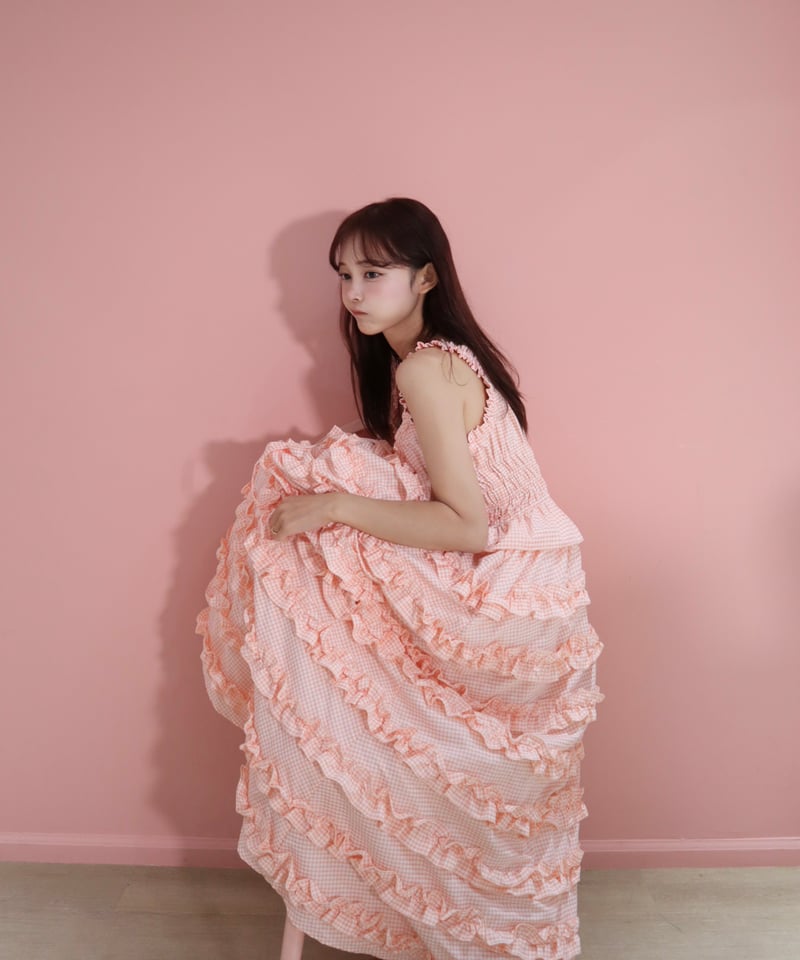 予約商品】LW Frill lined plaid cake dress (pink) |
