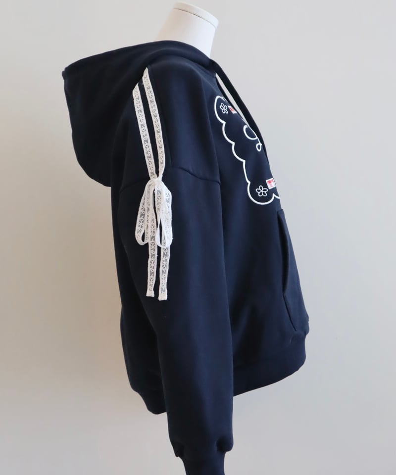 Oversized lace trim logo hoodie | Little World Oversized lace trim logo hoodie | Little World