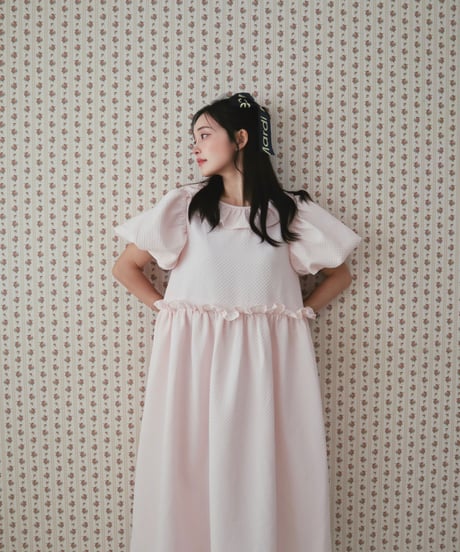 Jacquard puff milky pink dress