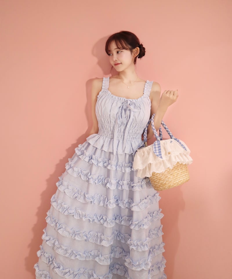 LW Frill lined plaid cake dress (blue) | Little