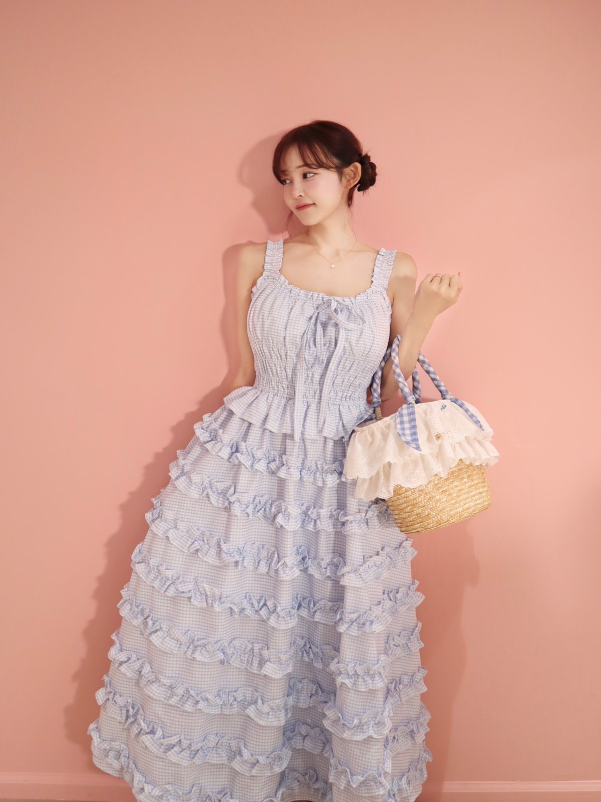 LW Frill lined plaid cake dress (blue) | Little