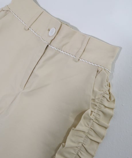 Side ruffle wide pants (beige)