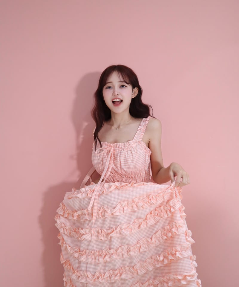 予約商品】LW Frill lined plaid cake dress (pink) |