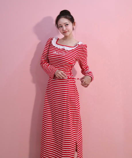 LW border t-shirt dress (red)