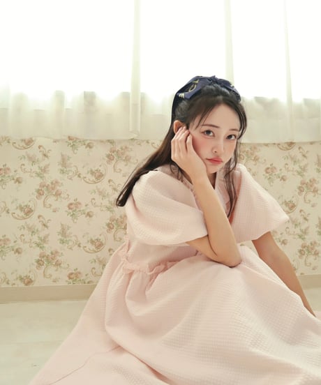 Jacquard puff milky pink dress