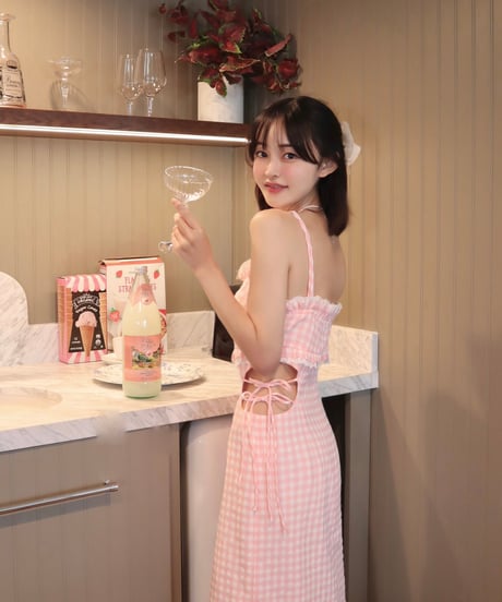 Candy gingham cut-out dress (pink)