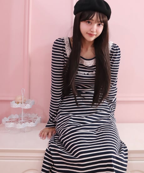LW border t-shirt dress (navy)