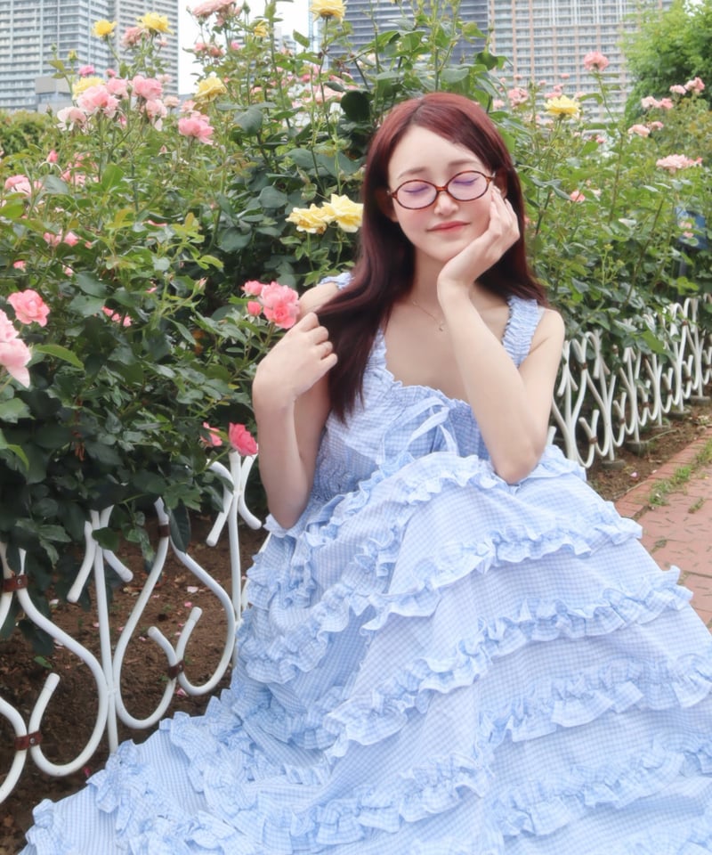 LW Frill lined plaid cake dress (blue) | Little