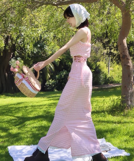 Candy gingham cut-out dress (pink)