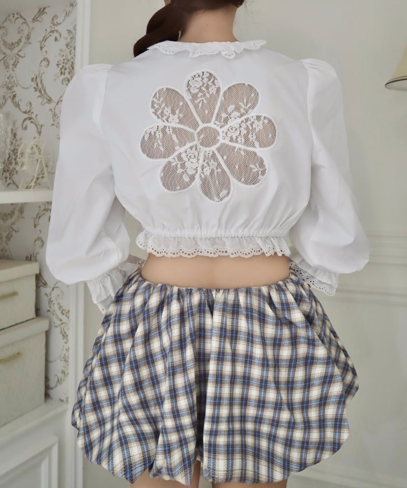 未使用☆Flower lace cropped blouse Corded Floral Lace Cropped Blouse in CHAMBRAY - Sale | Michael