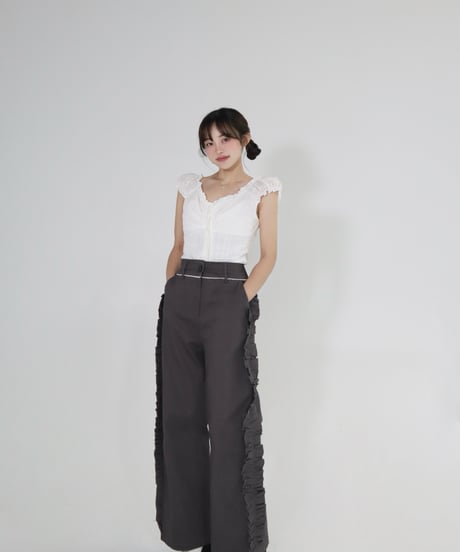 Side ruffle wide pants (grey)