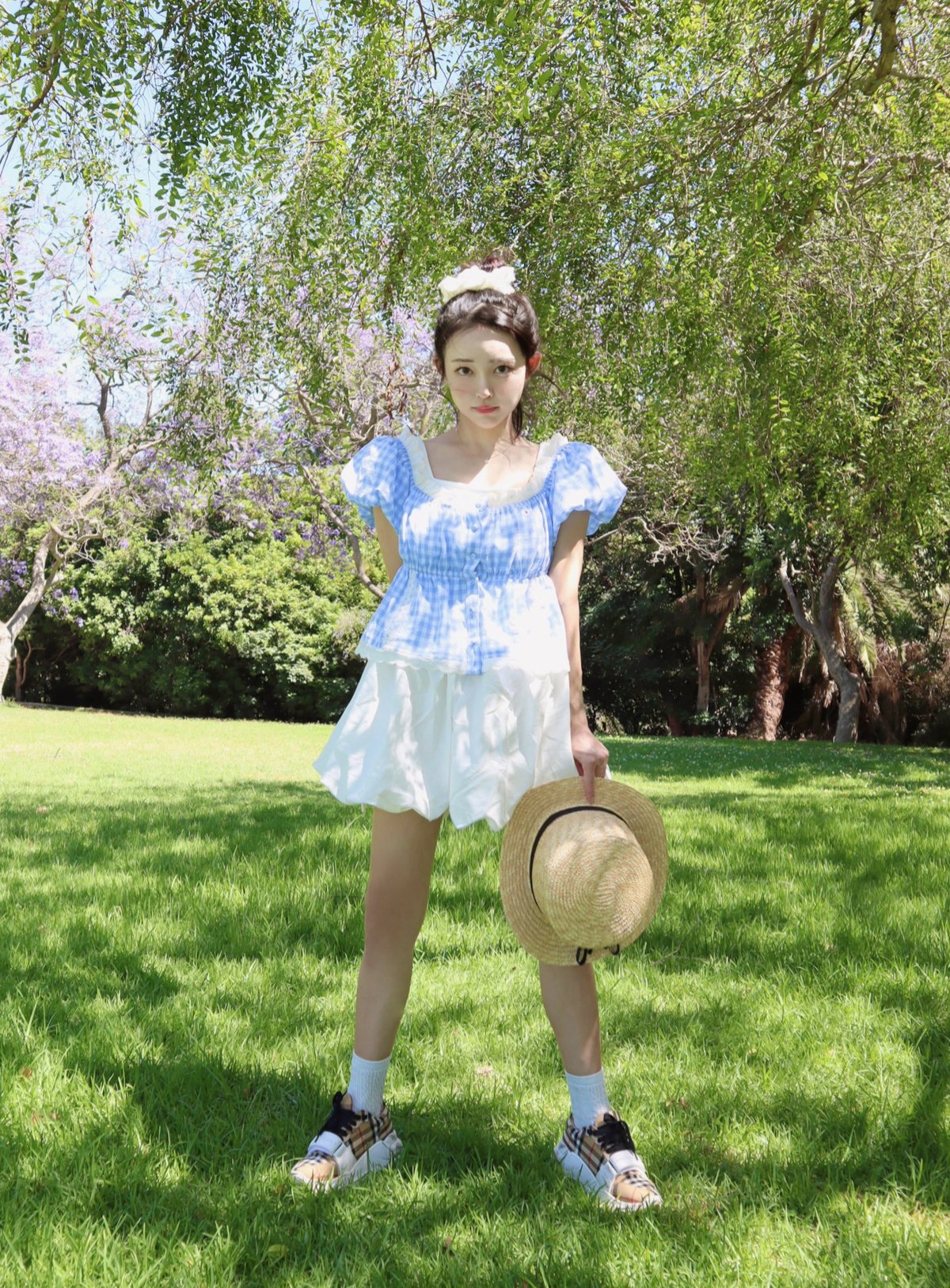 Candy gingham puff sleeve blouse (blue) | Littl