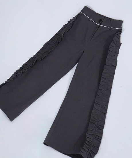 Side ruffle wide pants (grey)